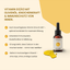AYARI Vitamin D3/K2 mit Olivenöl – Tropfflasche mit Öltropfen, Text zu Knochenkraft und Immunschutz auf warmgelbem Hintergrund